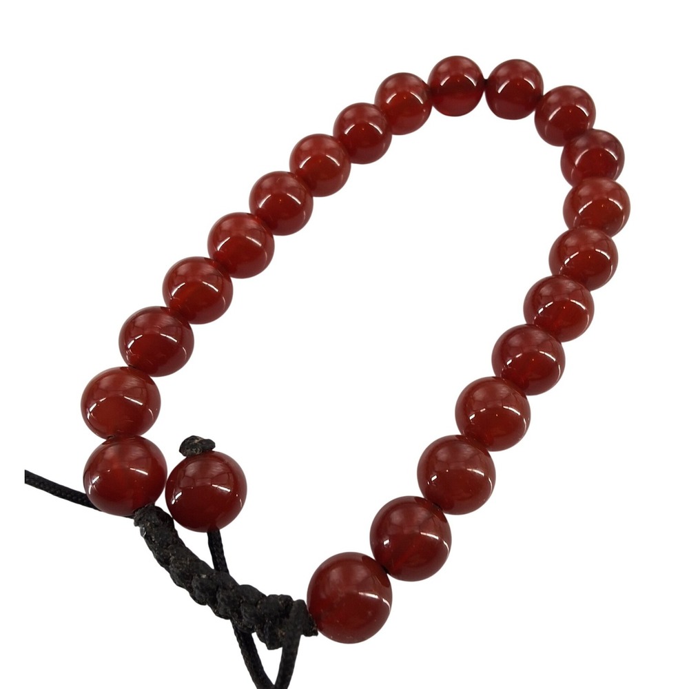 Natural Red Carnelian Beaded Bracelet Adjustable Macrame Cord Gemstone Healing